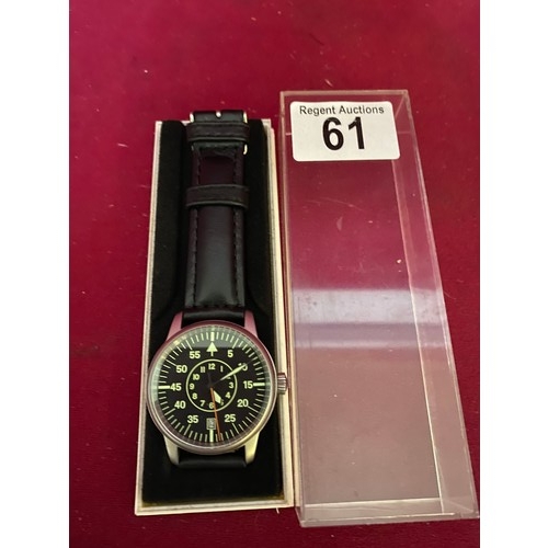 61 - Poljot black faced Russian military watch never used and boxed