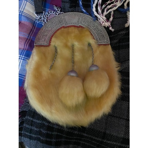 367 - Selection of 3 x kilts, 2 made by Thomas Gordon and Sons Glasgow, a sporran and a sash.