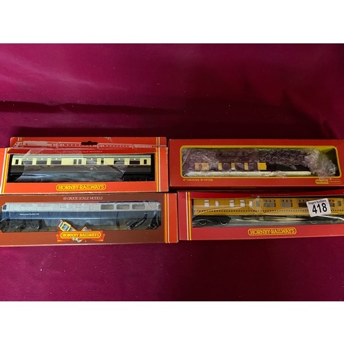 418 - 4 x boxed Hornby OO model coaches, an R427 BR inter-city coach mk III, an R328 Pullman car brake thi... 