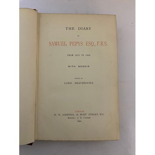 102 - Antique book The Diary of Samuel Pepys Esq FRS edited by Lord Braybooke and published by W. Gibbings... 