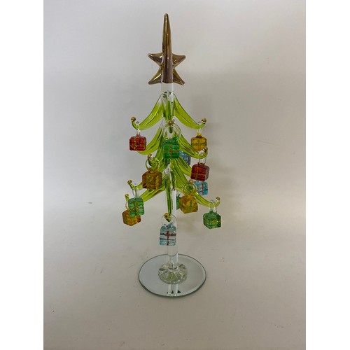 125 - Vintage hand blown glass Christmass tree with presents standing 27cms tall