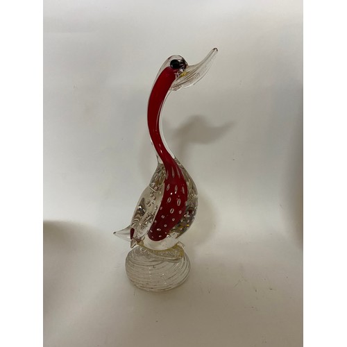 135 - Vintage Murano style bubble controlled glass duck, Italian glass vase and tall cylindrical glass vas... 