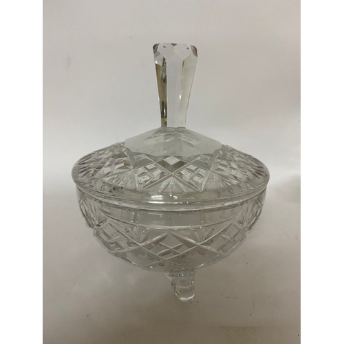 154 - 3 Crystal decanters, 1 basket and 1 lidded Bon-Bon dish.