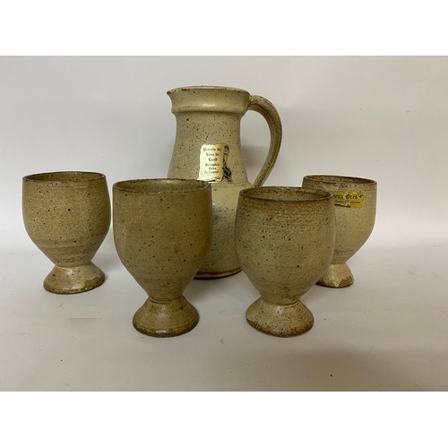 157 - Vieux Cres set of Jug and 4 goblets.  21cms.