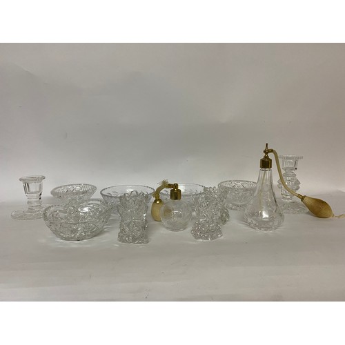 159 - Selection of glass bowls,candlesticks and atomisers.