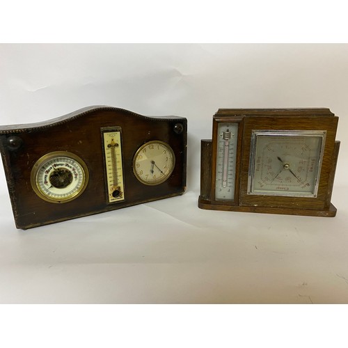 210 - 2 x freestanding Barometers set in wooden frames, both include thermometer and one also has clock .