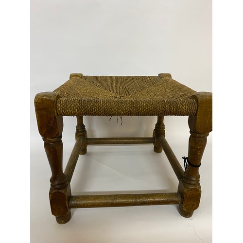 220 - 2 vintage footstools with rush seats.  33x33x30cms and 30x30x30cms