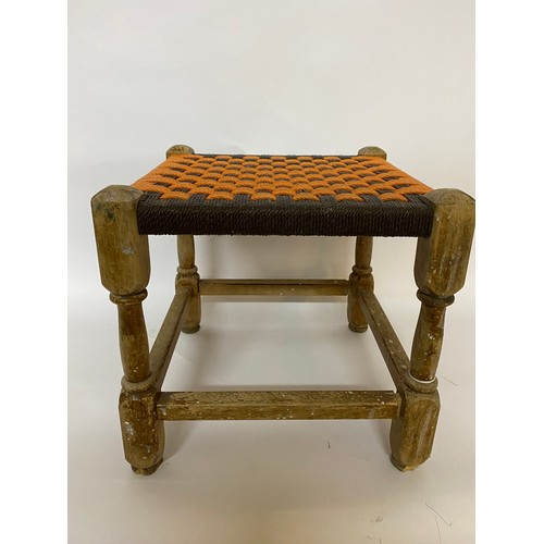 220 - 2 vintage footstools with rush seats.  33x33x30cms and 30x30x30cms