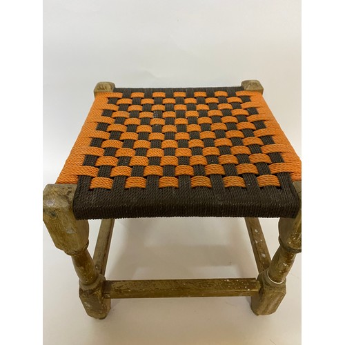 220 - 2 vintage footstools with rush seats.  33x33x30cms and 30x30x30cms