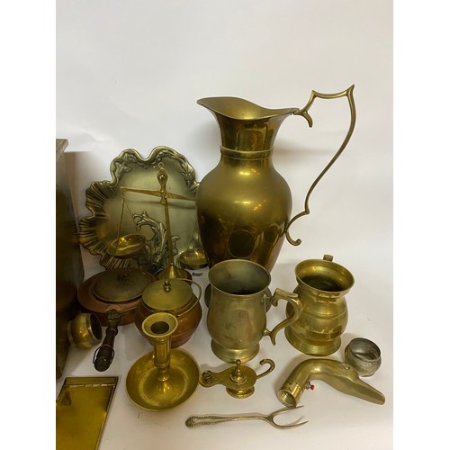 223 - Selection of brass and metalware and a brass embossed log box