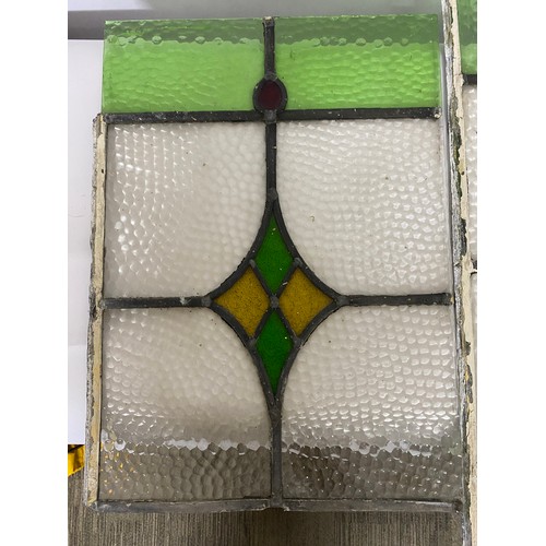 246 - Set of 3 x reclaimed stained glass window panels measuring 71 x 50, 58 x 40 and 45 x 32 cms