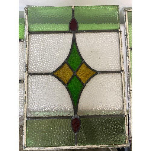 246 - Set of 3 x reclaimed stained glass window panels measuring 71 x 50, 58 x 40 and 45 x 32 cms