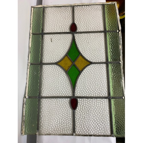 246 - Set of 3 x reclaimed stained glass window panels measuring 71 x 50, 58 x 40 and 45 x 32 cms