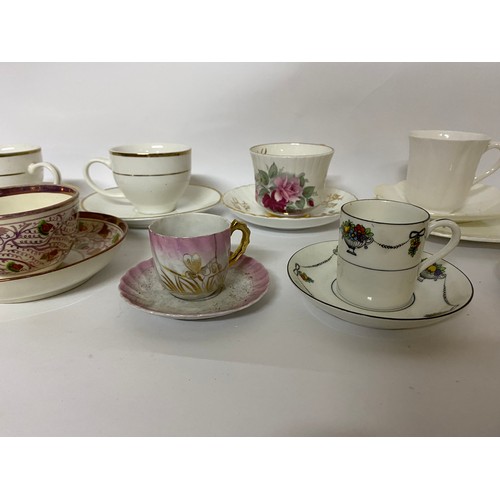 257 - Selection of cups and saucers, makes include Shelley