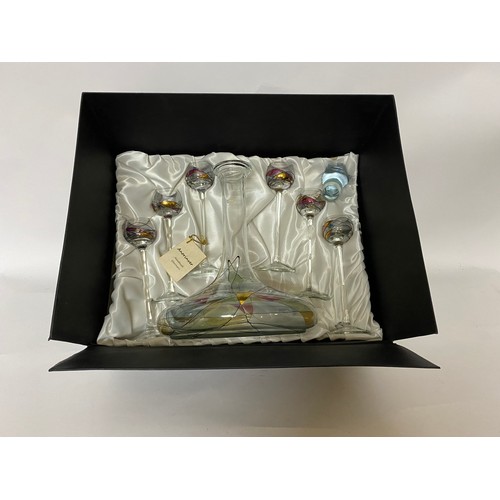 289 - Boxed Anorinver handmade glass decanter and 6 glasses set