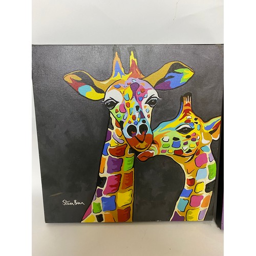 294 - 2 x Steve Brown Giraffe canvases 40 cms sq