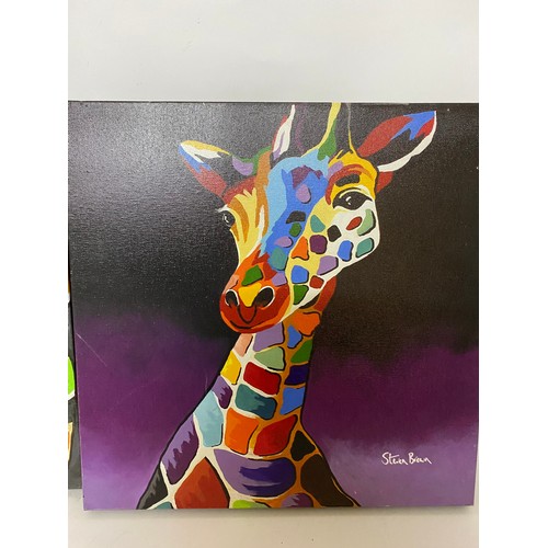 294 - 2 x Steve Brown Giraffe canvases 40 cms sq