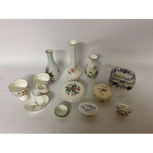 296 - Selection of china trinket boxes and bud vases from Minton, Wedgwood and Coalport.