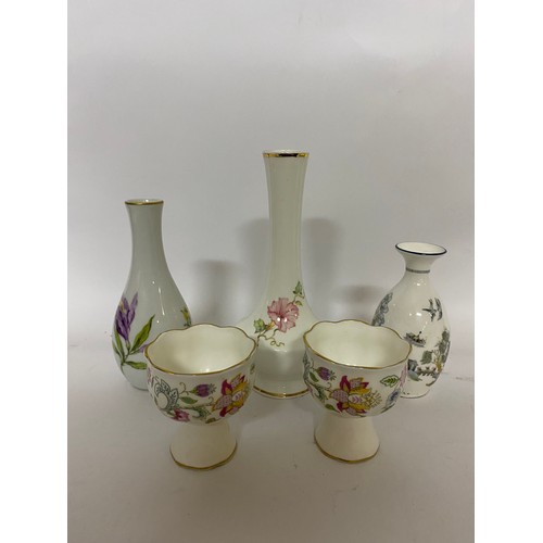 296 - Selection of china trinket boxes and bud vases from Minton, Wedgwood and Coalport.