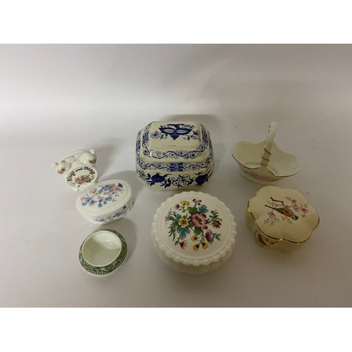 296 - Selection of china trinket boxes and bud vases from Minton, Wedgwood and Coalport.