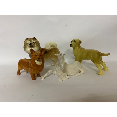 297 - Beswick and Coopercraft dog ornaments, tallest 19cms, and Beswick matt white horse