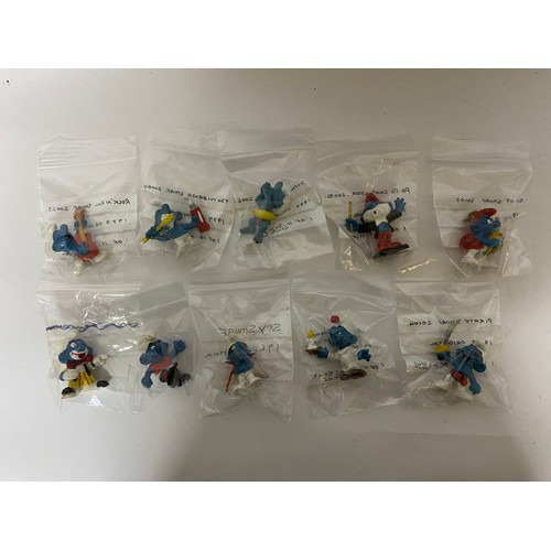 313 - 10 x vintage Smurfs, all original vintage figures from 1996 Spysmurf to 1979. Made by Peyo Schleich