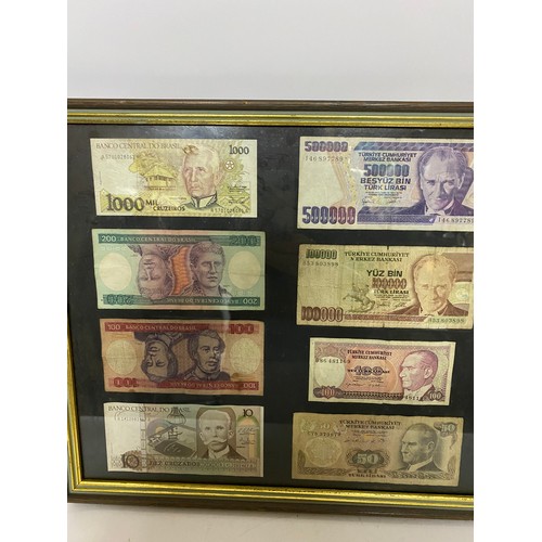 336 - Selection of 20 bank notes in frame measuring 99 x 37 cms