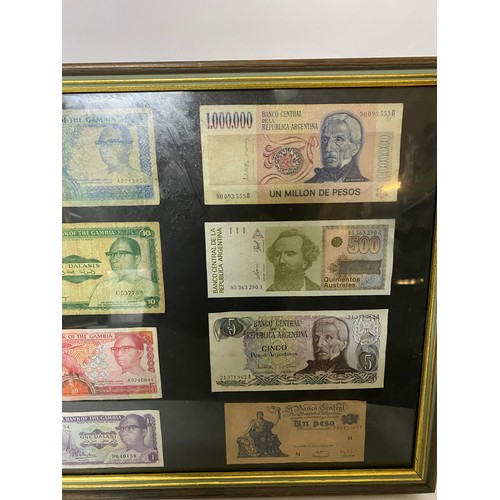 336 - Selection of 20 bank notes in frame measuring 99 x 37 cms