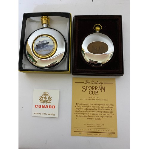 355 - A Cunard hipflask and a Sporran cup