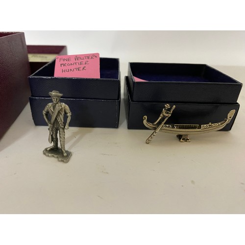 357 - A selection of 4 x miniature figures, a Betsy Ross figure, a fine pewter frontier hunter, a silver g... 