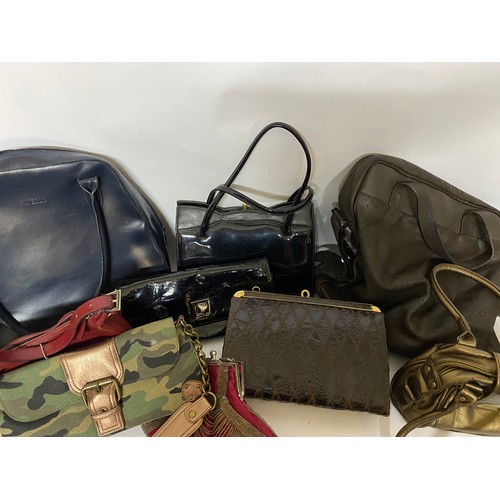 366 - Selection of 9 x handbags from CNKW, Ravello and others including a real snakeskin handbag with chai... 