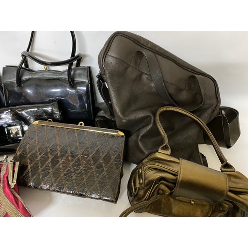 366 - Selection of 9 x handbags from CNKW, Ravello and others including a real snakeskin handbag with chai... 