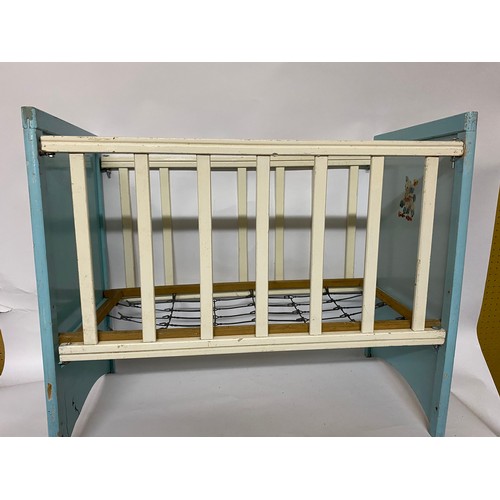 368 - Vintage Dolls cot with metal spring base , 74 x 62 x 38cms