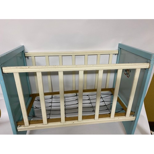 368 - Vintage Dolls cot with metal spring base , 74 x 62 x 38cms