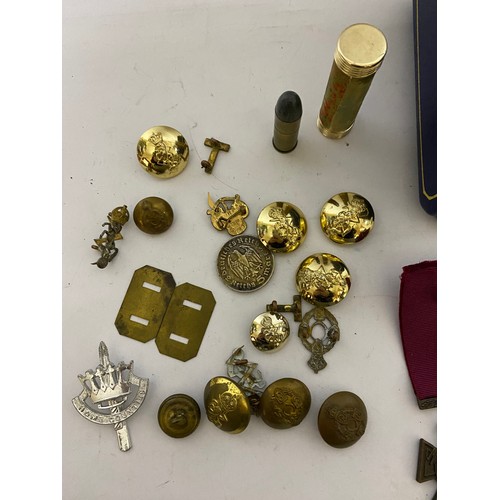 30 - Collection of Military medals, buttons, pins and bullets.