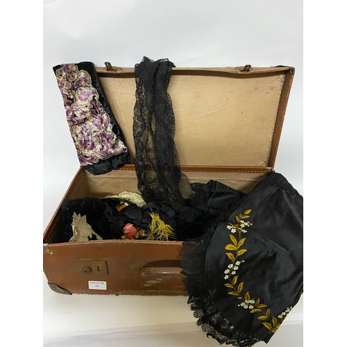 45 - Suitcase of Victorian lace, embroidery, mats and shawls.