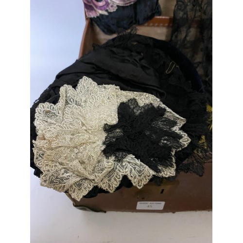 45 - Suitcase of Victorian lace, embroidery, mats and shawls.