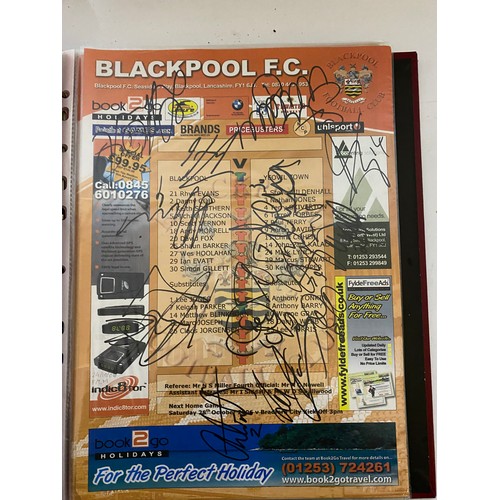 51 - Album of hand signed Blackpool FC team sheets with several autographs