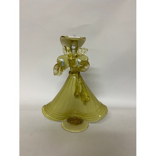 79 - Large Murano style glass Lady dancer in yellow and white standing 34cms tall