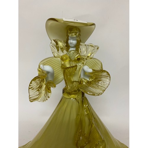 79 - Large Murano style glass Lady dancer in yellow and white standing 34cms tall