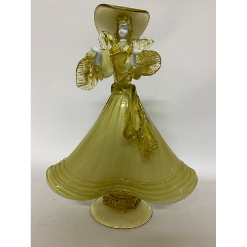 79 - Large Murano style glass Lady dancer in yellow and white standing 34cms tall