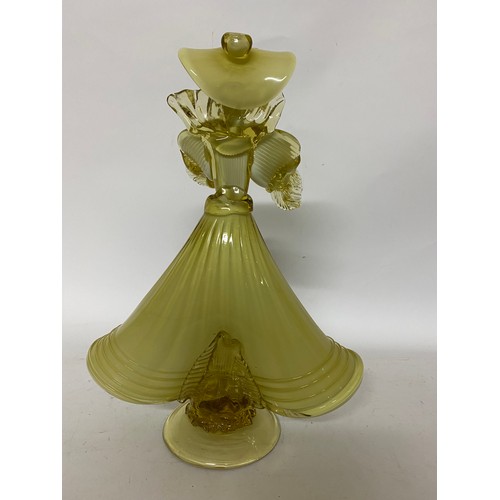 79 - Large Murano style glass Lady dancer in yellow and white standing 34cms tall