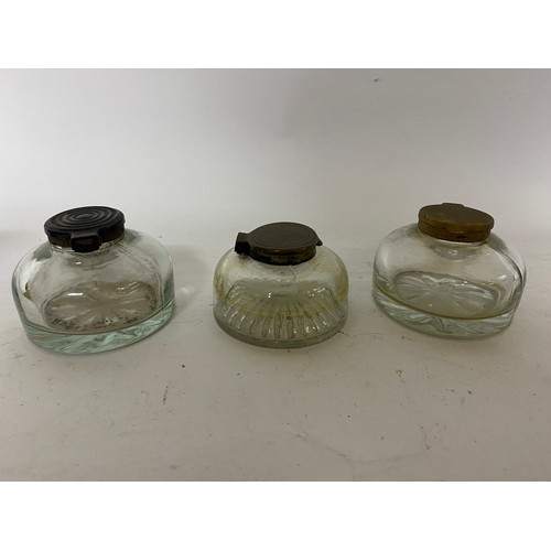 93 - Collection of Antique cut glass and brass inkwells.