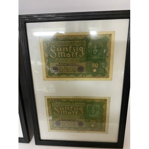 384 - Selection of old German banknotes in 3 black frames