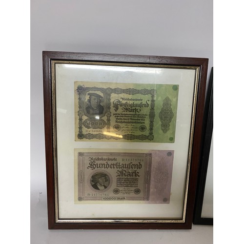 384 - Selection of old German banknotes in 3 black frames