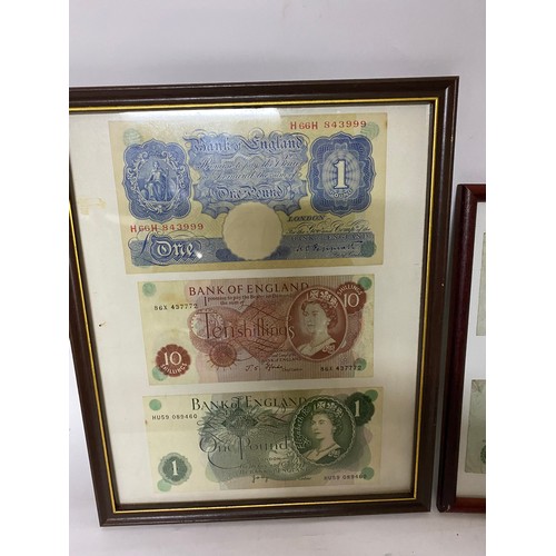 385 - Selection of old English Banknotes in 2 black  frames.