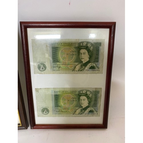 385 - Selection of old English Banknotes in 2 black  frames.