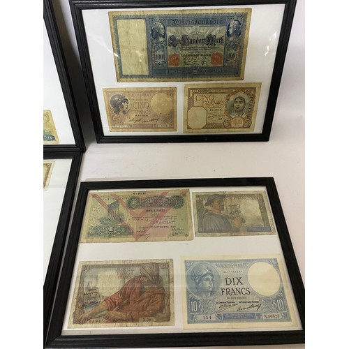 386 - Selection of old foreign banknotes in 6 black frames