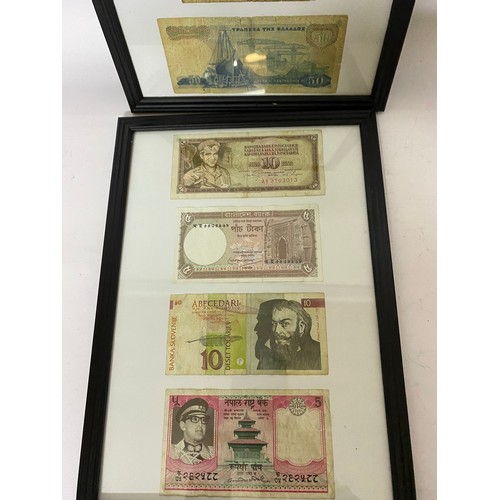 386 - Selection of old foreign banknotes in 6 black frames