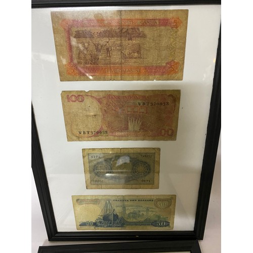 386 - Selection of old foreign banknotes in 6 black frames